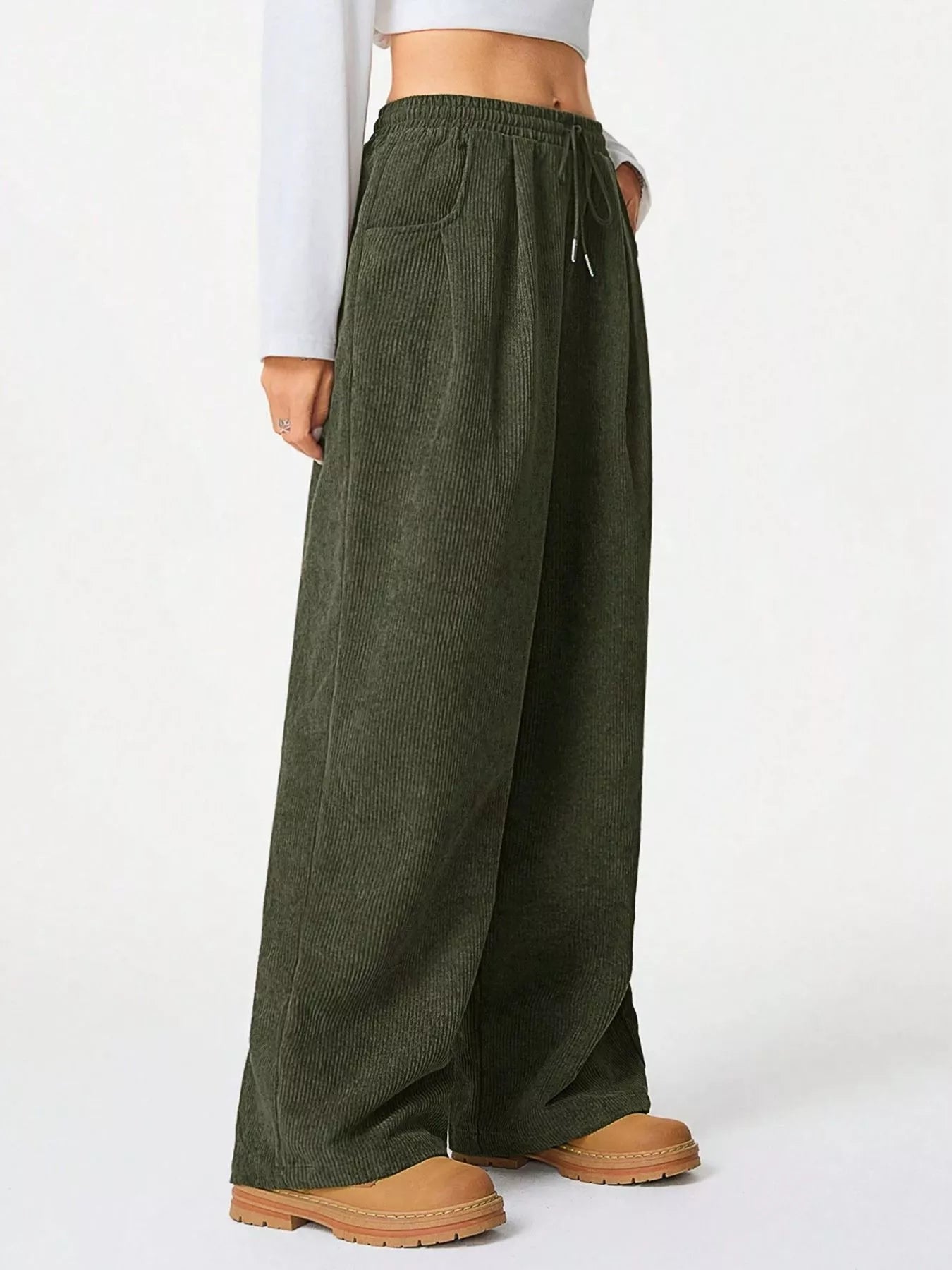 Wide Leg Corduroy Drawstring Pants | Trousers Wide Leg Pants from PHUNKYN