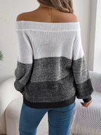 Color Block Off-Shoulder Long Sleeve Sweater | Sweaters Sweater from PHUNKYN