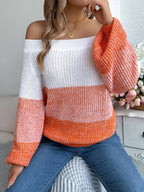 Color Block Off-Shoulder Long Sleeve Sweater | Sweaters Sweater from PHUNKYN