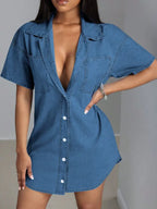 Button Down Collared Neck Denim Dress | Dresses Denim Dress from PHUNKYN