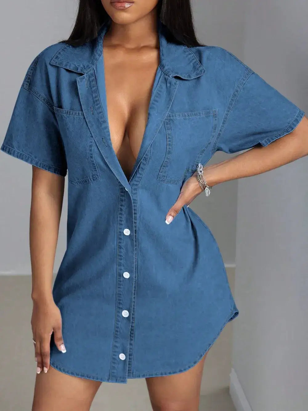 Button Down Collared Neck Denim Dress | Dresses Denim Dress from PHUNKYN