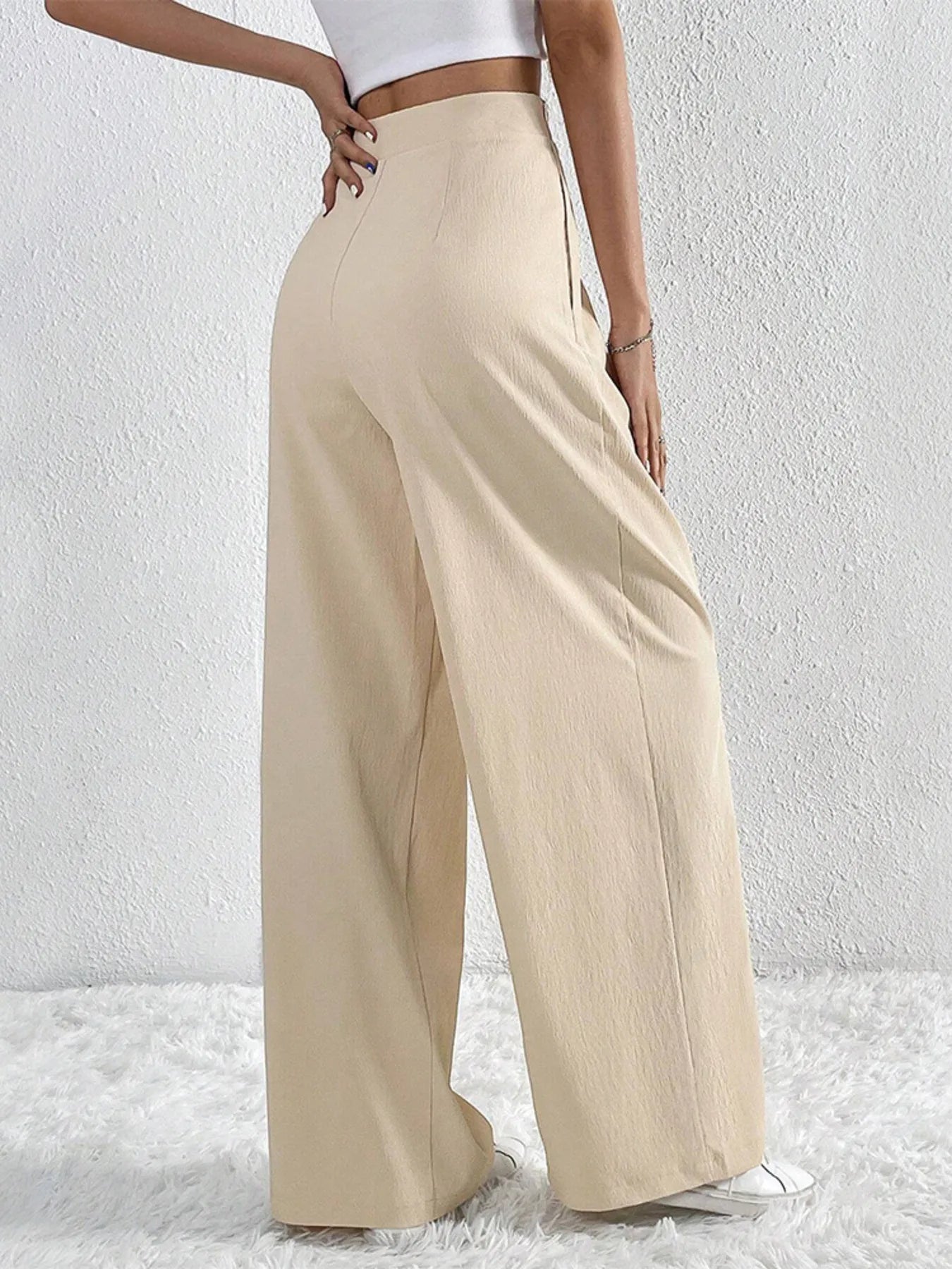 V-Waisted Ruched Front Wide Leg Pants | Trousers Wide Leg Pants from PHUNKYN