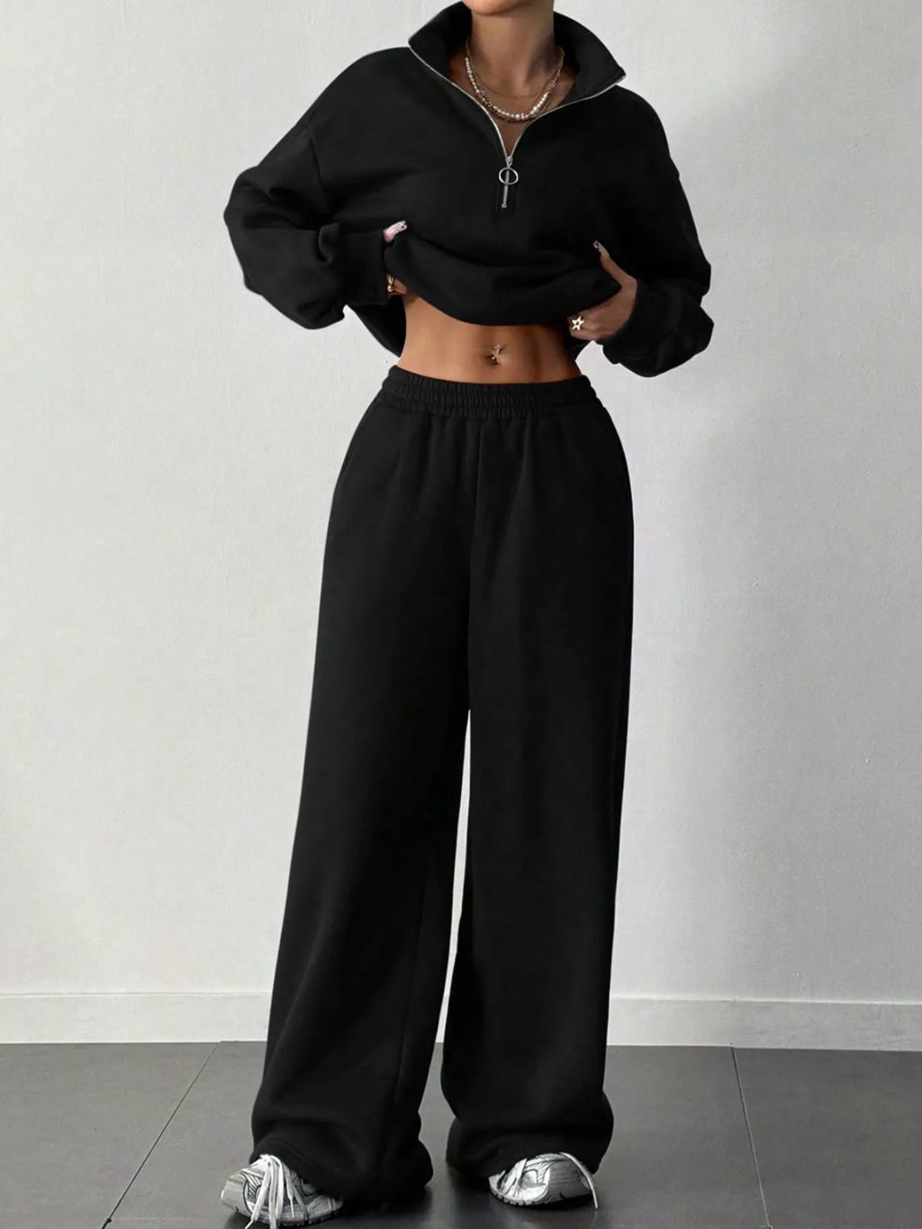 Half-Zip Long Sleeve Sweatshirt and Pants Set | Outfit Sets Top and Pants Set from PHUNKYN