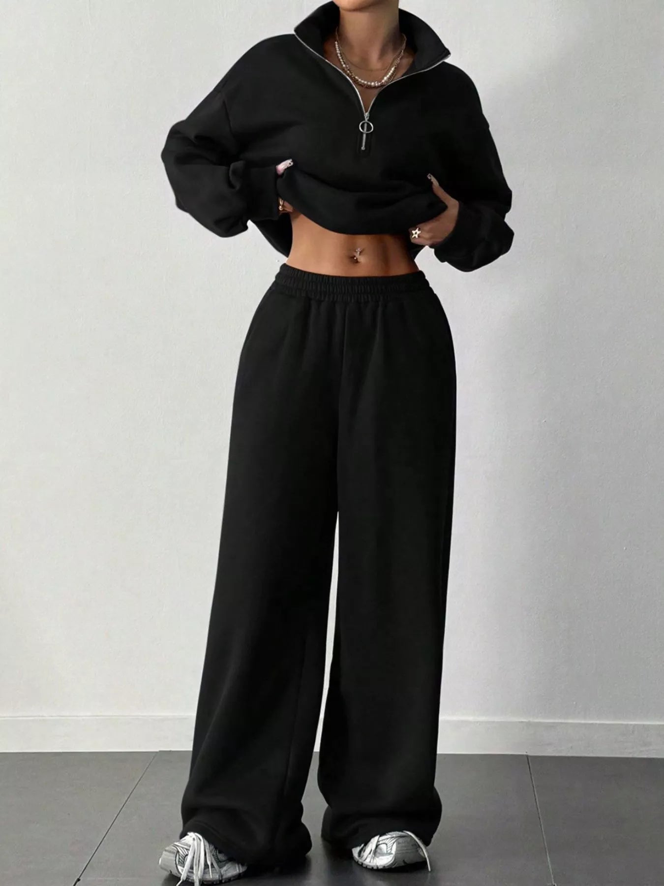 Half-Zip Long Sleeve Sweatshirt and Pants Set | Outfit Sets Top and Pants Set from PHUNKYN