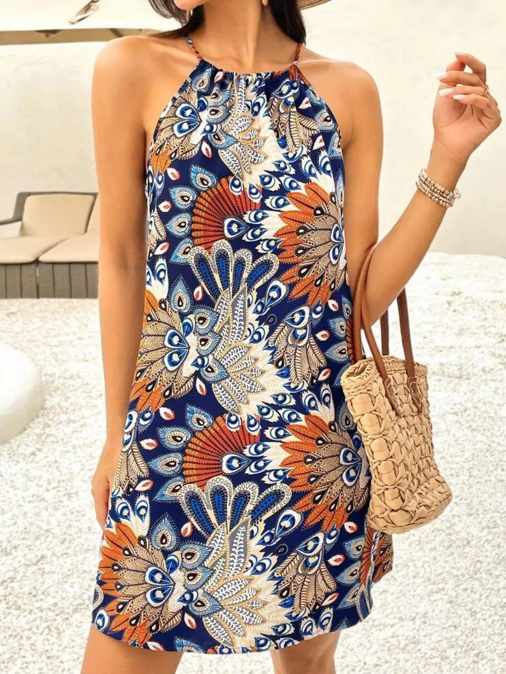 Printed Grecian Neck Mini Dress | Dresses Mini Dress from PHUNKYN