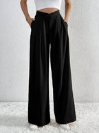 V-Waisted Ruched Front Wide Leg Pants | Trousers Wide Leg Pants from PHUNKYN