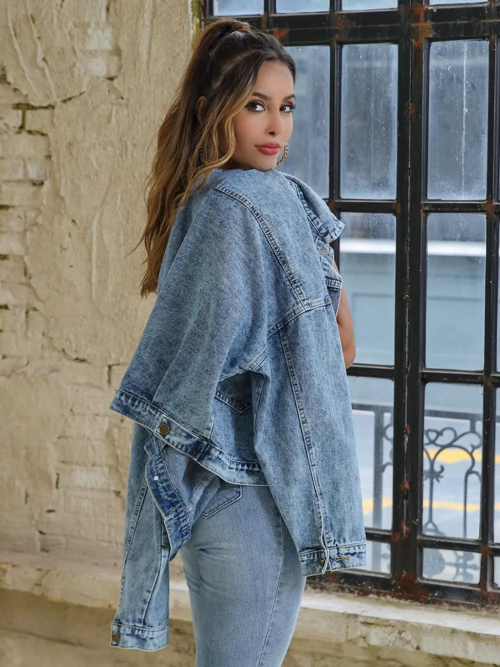 Button Down Drop Shoulder Denim Jacket | Jacket from PHUNKYN