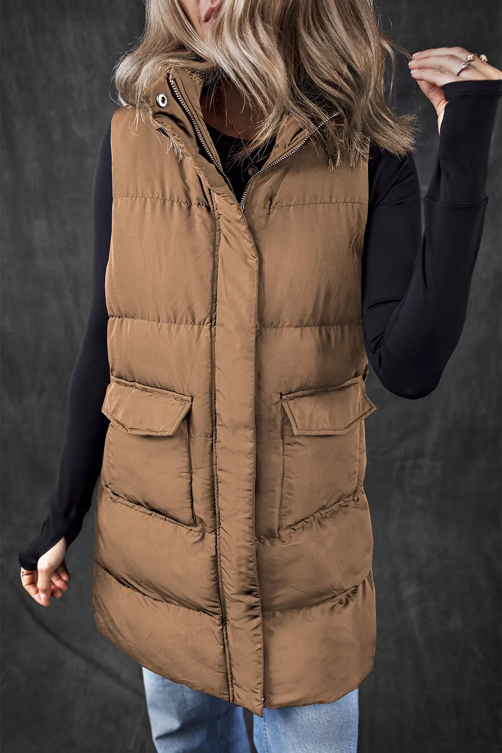 Pocketed Zip Up Vest Coat | Vests Vest Coat from PHUNKYN