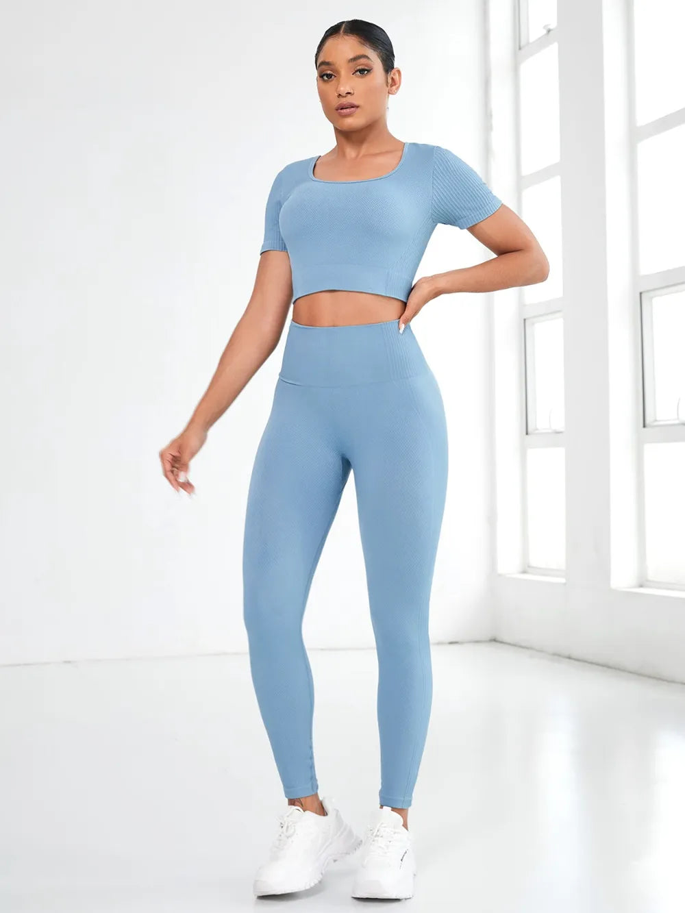 Round Neck Short Sleeve Top and Leggings Active Set | Activewear Top and Leggings from PHUNKYN