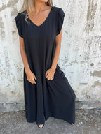 Full Size V-Neck Cap Sleeve Wide Leg Jumpsuit Plus Size | One-Pieces Jumpsuit from PHUNKYN
