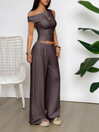 One Shoulder Top and Wide Leg Pants Set | Outfit Sets Top and Pants Set from PHUNKYN
