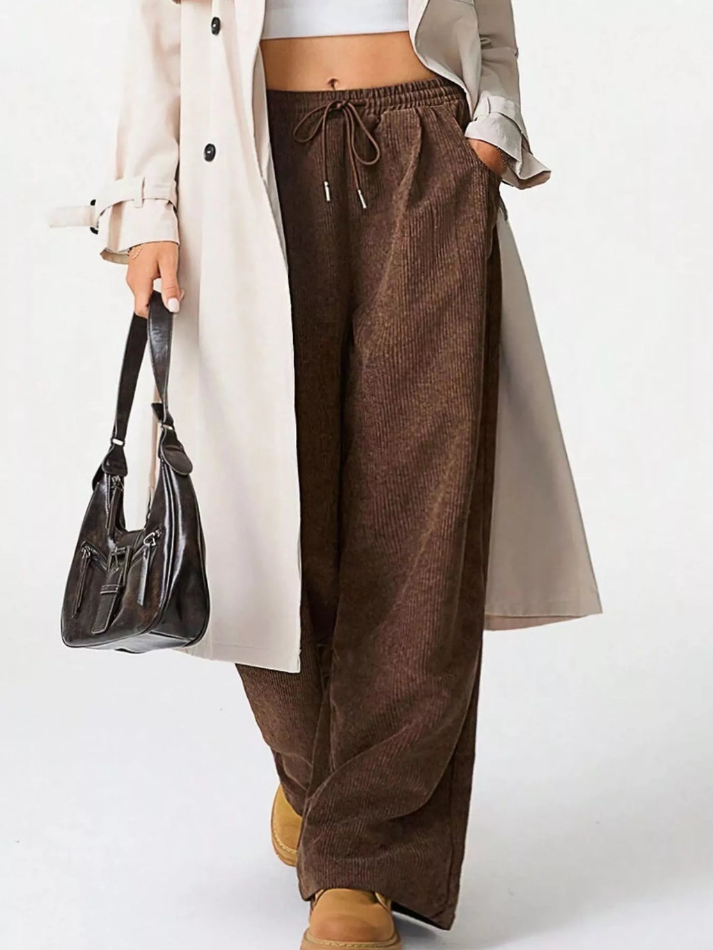 Wide Leg Corduroy Drawstring Pants | Trousers Wide Leg Pants from PHUNKYN