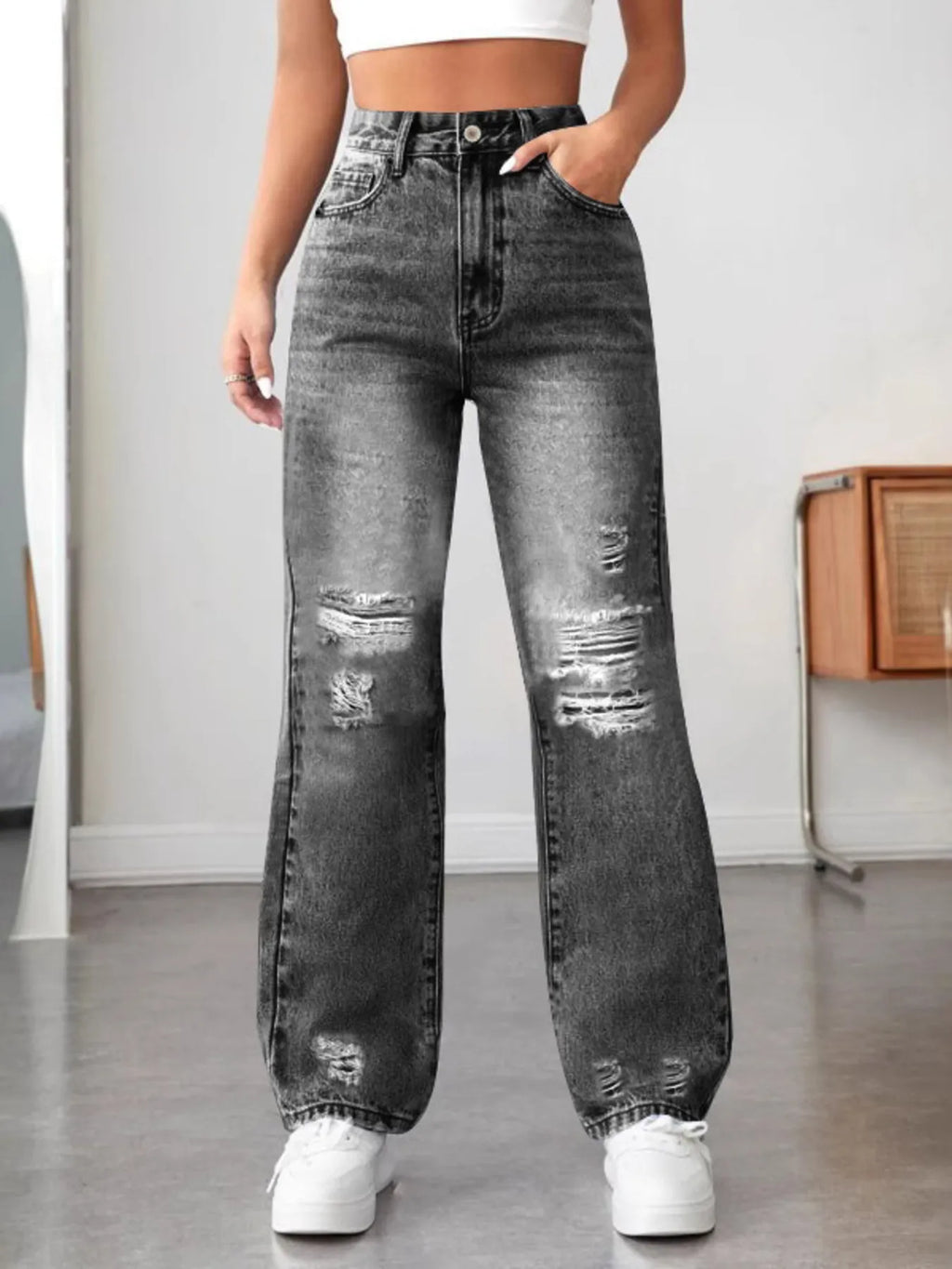 Distressed High Waisted Jeans | Jeans Jeans from PHUNKYN