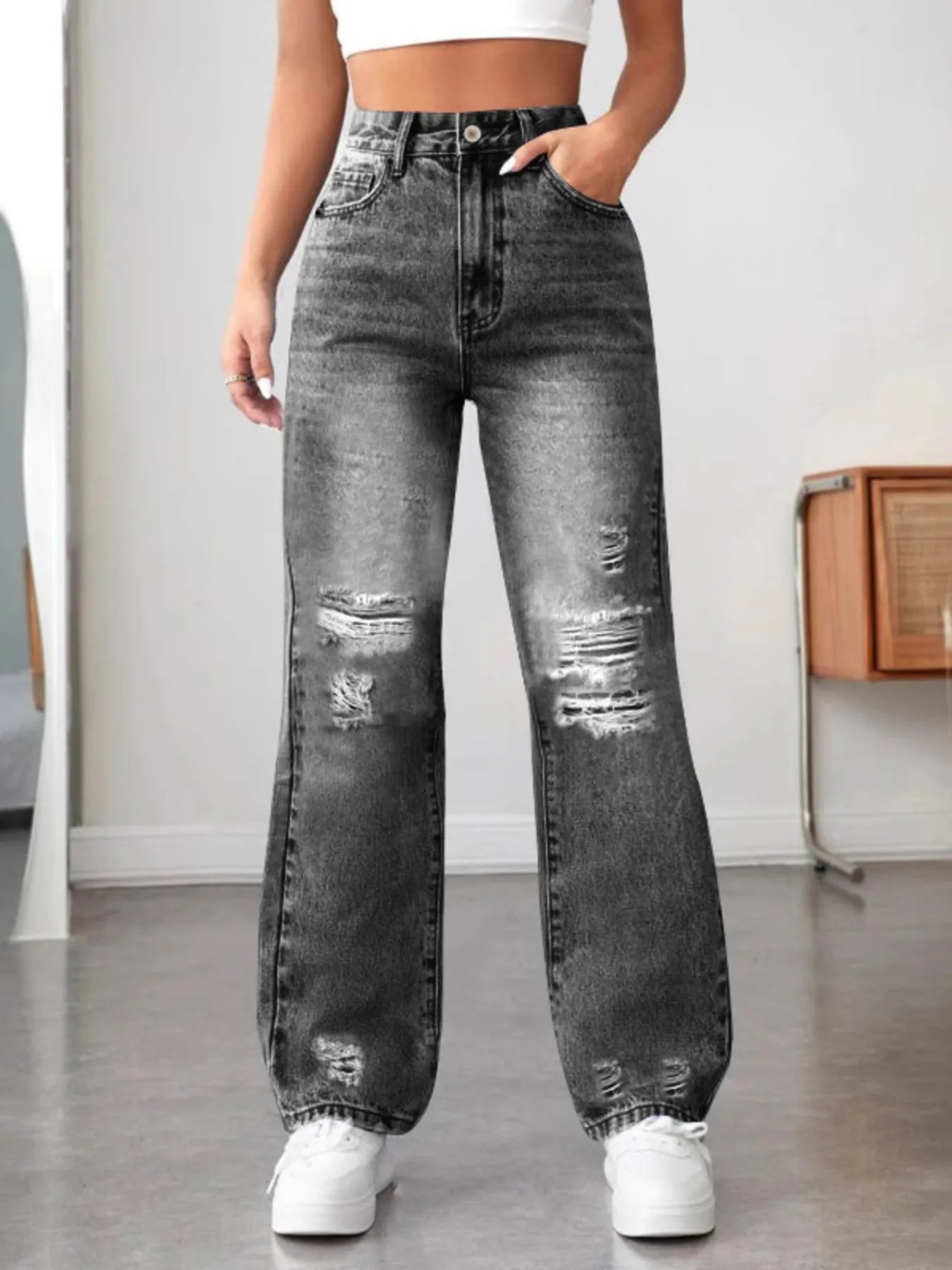 Distressed High Waisted Jeans | Jeans Jeans from PHUNKYN