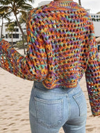 Rainbow Crochet Hollow Out Cropped Sweater | Sweaters Sweater from PHUNKYN