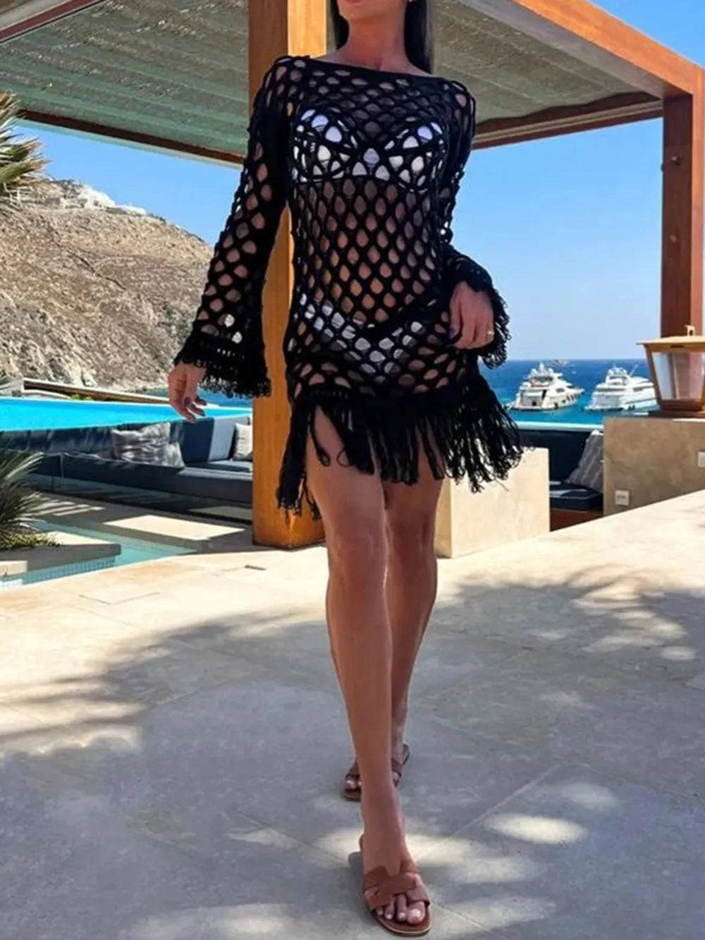 Fringe Cutout Long Sleeve Cover Up | Cover Ups Cover up from PHUNKYN