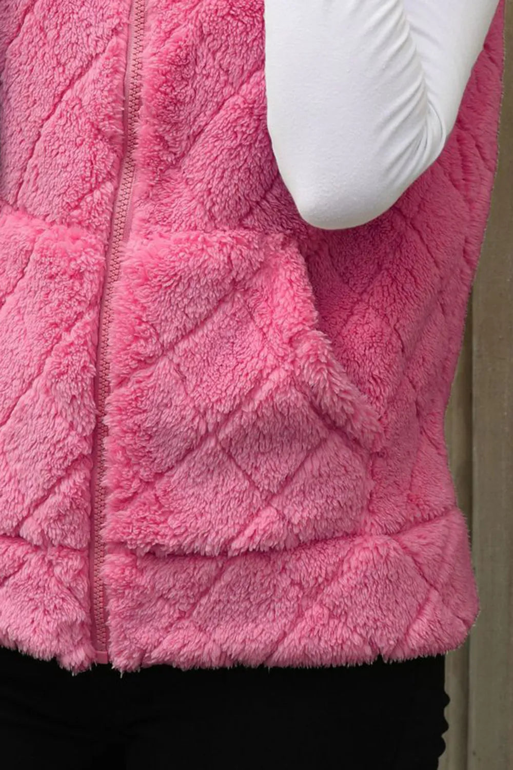 Fuzzy Plaid Texture Zip Up Vest Coat | Vest from PHUNKYN