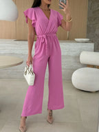 Surplice Wide Leg Belted Jumpsuit One-Pieces Jumpsuit PHUNKYN