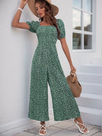 Printed Square Neck Puff Sleeve Jumpsuit | One-Pieces Jumpsuit from PHUNKYN
