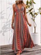 Tied Back Printed Sleeveless Maxi Slit Dress | Dresses Maxi Dress from PHUNKYN