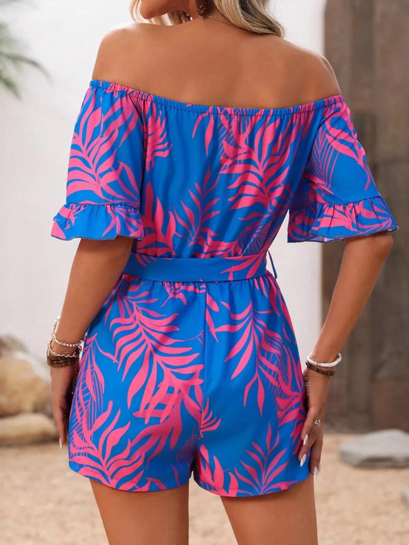 Tropical Print Off-Shoulder Romper | One-Pieces Romper from PHUNKYN
