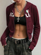 Letter Graphic Zip Up Long Sleeve Hoodie | Hoodies Hoodie from PHUNKYN