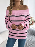 Striped Off-Shoulder Long Sleeve Sweater | Sweaters Sweater from PHUNKYN