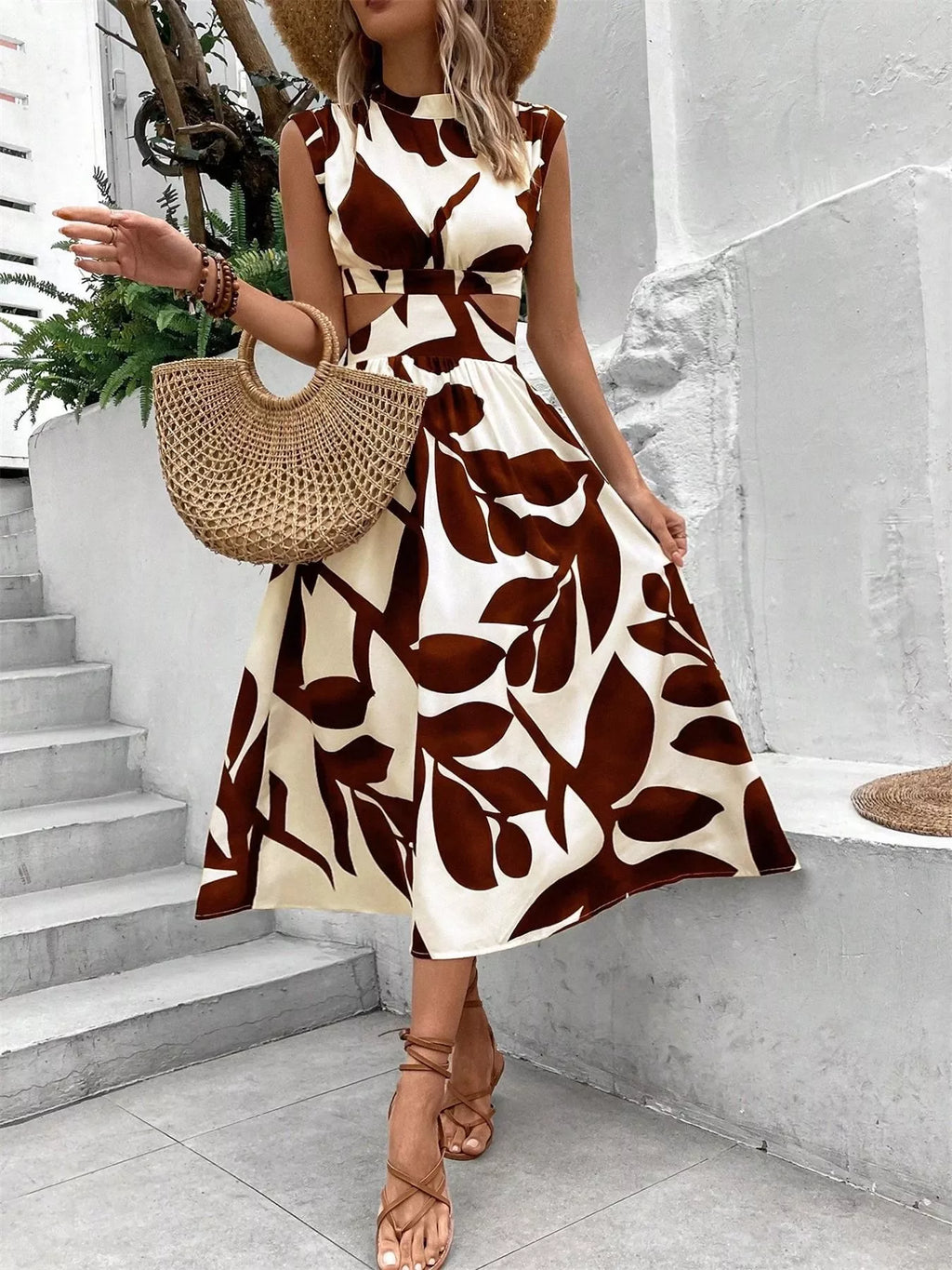 Cutout Printed Sleeveless Dress | Dresses Dress from PHUNKYN