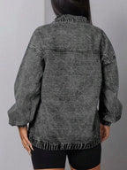 Elastic Hem Quarter Zip Denim Top | Shirts Denim Top from PHUNKYN