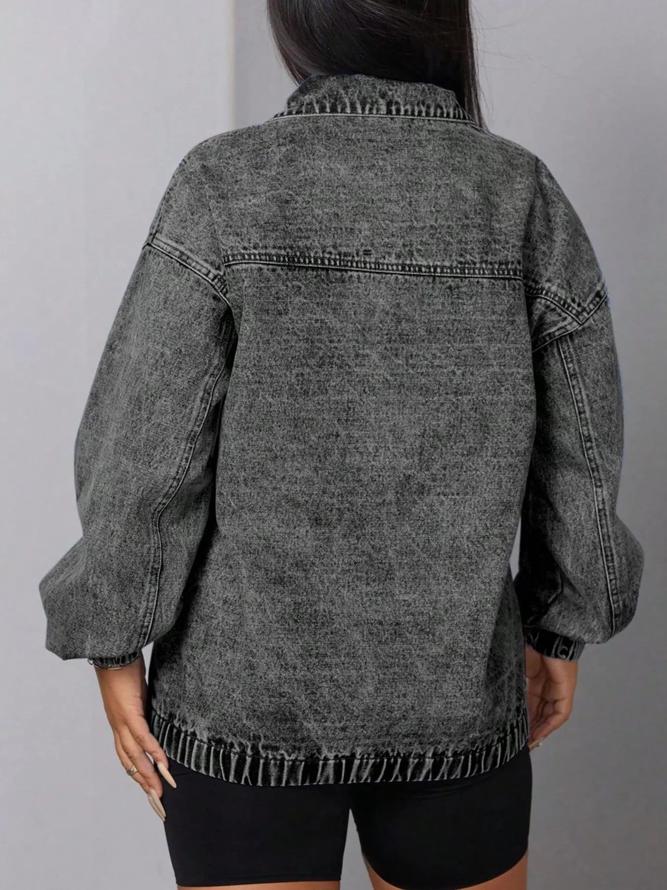 Elastic Hem Quarter Zip Denim Top | Shirts Denim Top from PHUNKYN