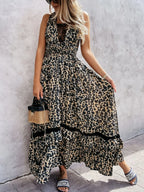Leopard Print Sleeveless Maxi Dress with Lace Trim | Dresses Maxi Dress from PHUNKYN