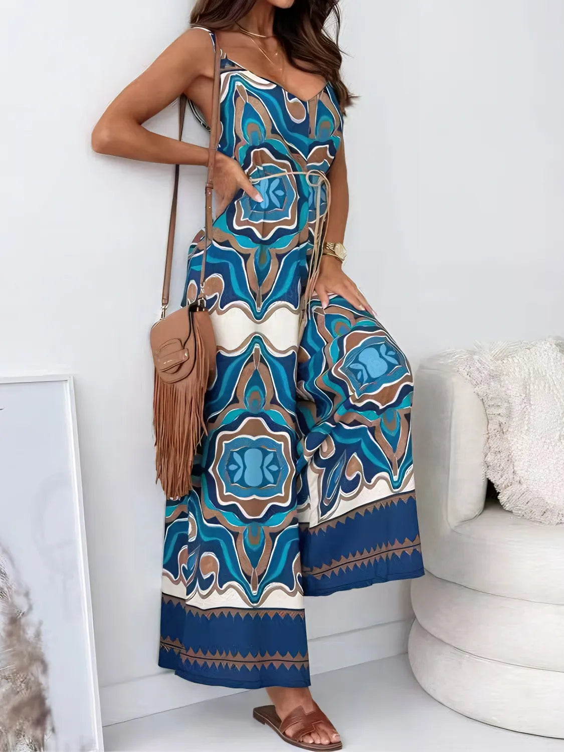 Printed V-Neck Wide Leg Jumpsuit | One-Pieces Jumpsuit from PHUNKYN