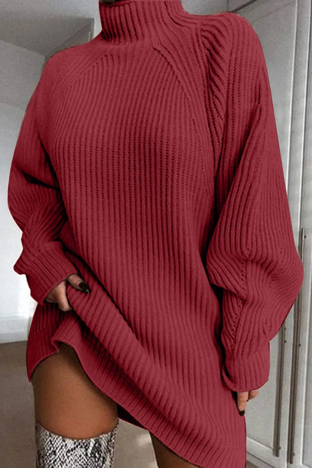 Mock Neck Dropped Shoulder Sweater Dress | Dresses Sweater Dress from PHUNKYN