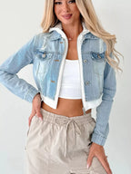 Distressed Zip Up Cropped Hooded Denim Jacket | Jacket from PHUNKYN