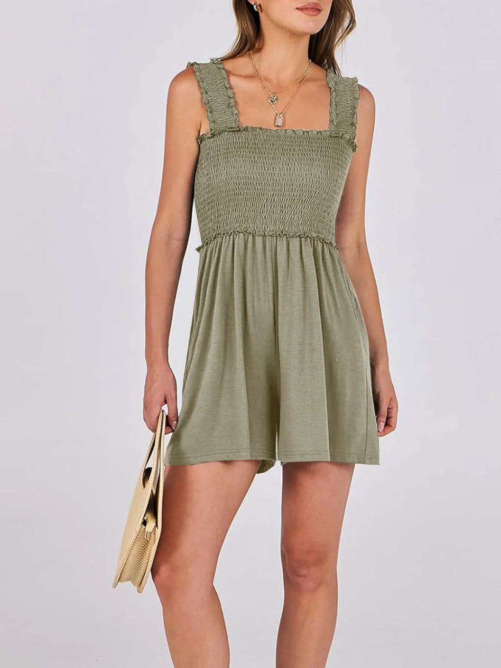 Smocked Square Neck Sleeveless Romper Dresses Romper PHUNKYN