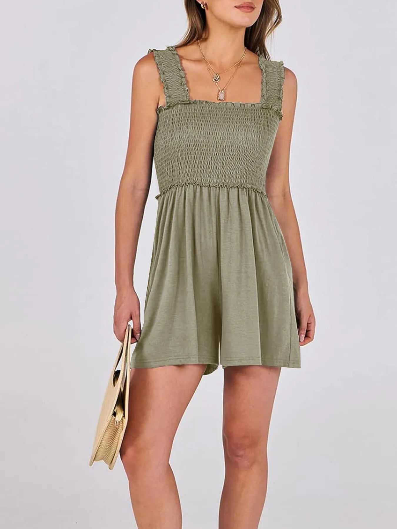 Smocked Square Neck Sleeveless Romper Dresses Romper PHUNKYN