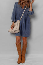 Tie Neck Long Sleeve Mini Denim Dress | Dresses Denim Dress from PHUNKYN