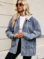Oversized Button Up Denim Jacket with Hood | Jackets Jacket from PHUNKYN