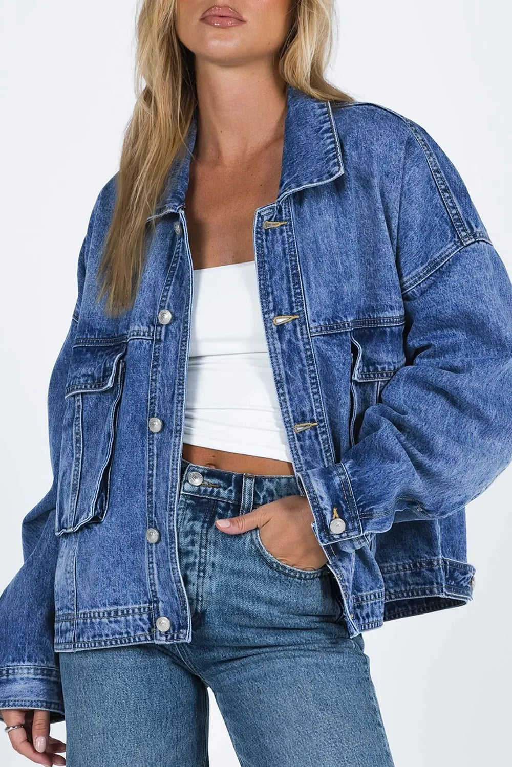 Collared Neck Button Up Denim Jacket | Jacket from PHUNKYN
