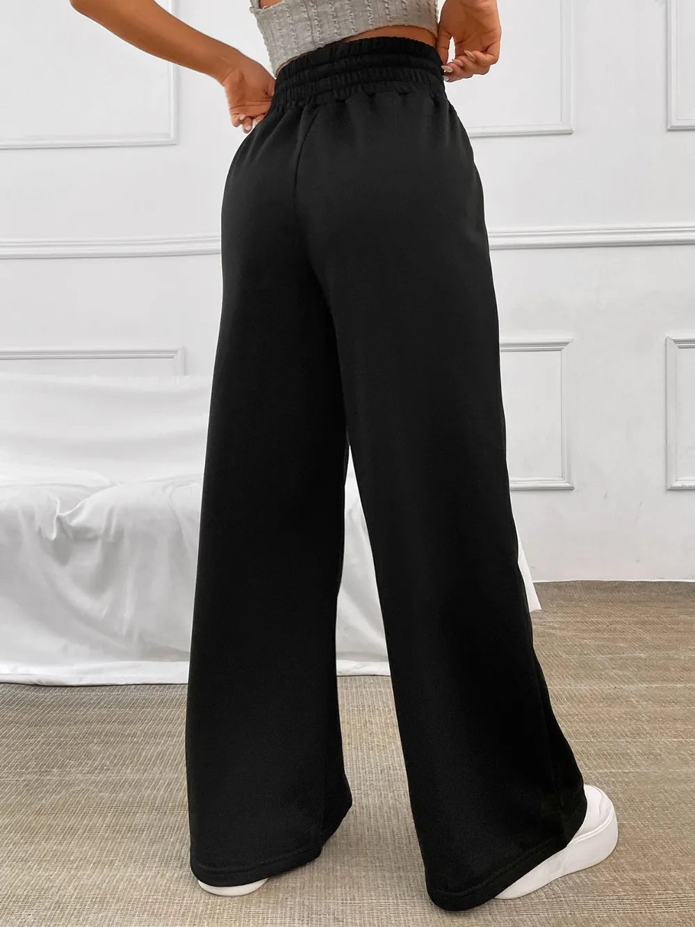 Honey Drawstring Elastic Waist Wide Leg Pants | Trousers Women's Trousers from PHUNKYN