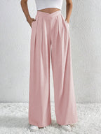 V-Waisted Ruched Front Wide Leg Pants | Trousers Wide Leg Pants from PHUNKYN