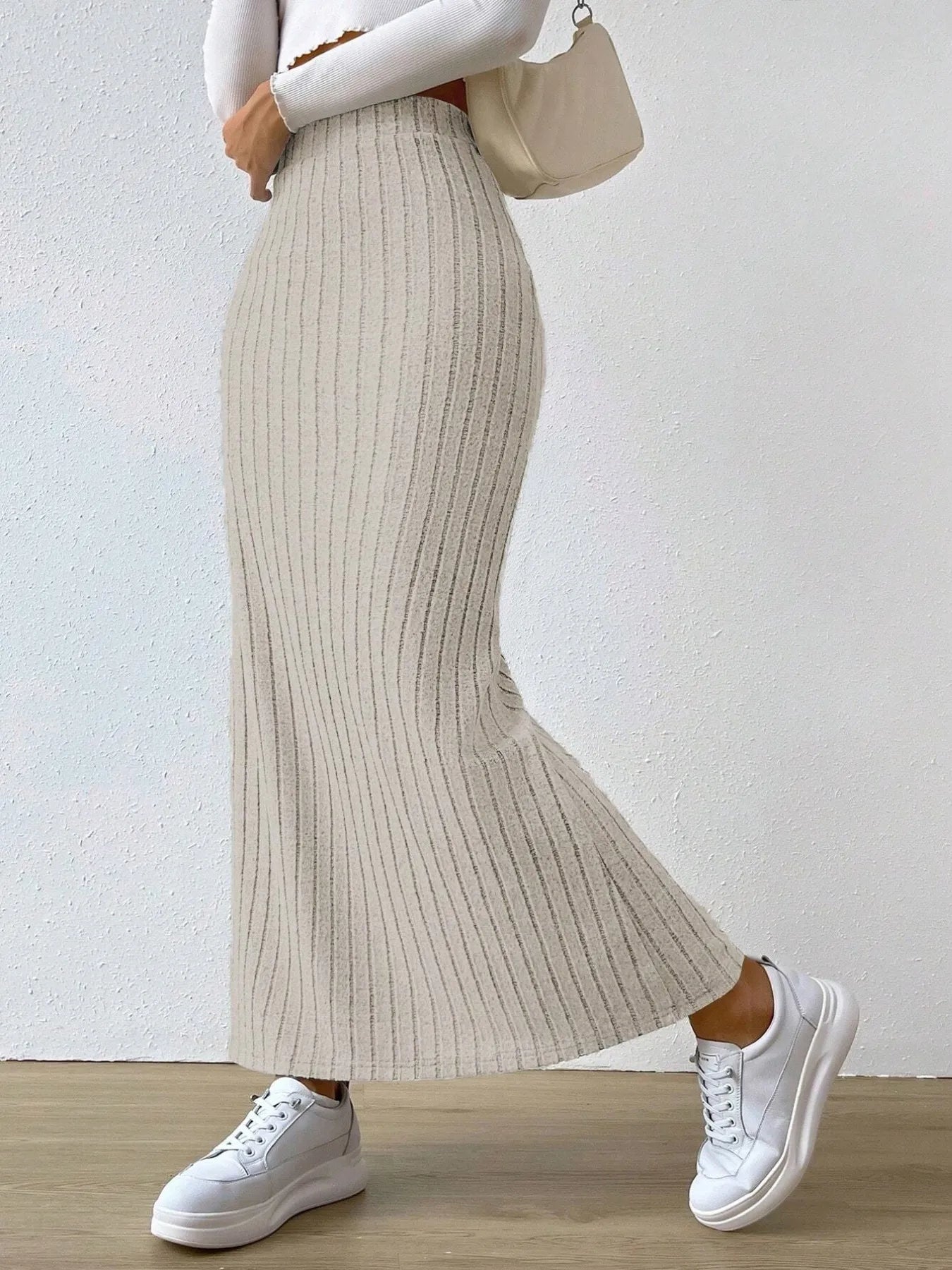 High Waist Ribbed Knit Maxi Skirt | Skirts Maxi Skirt from PHUNKYN