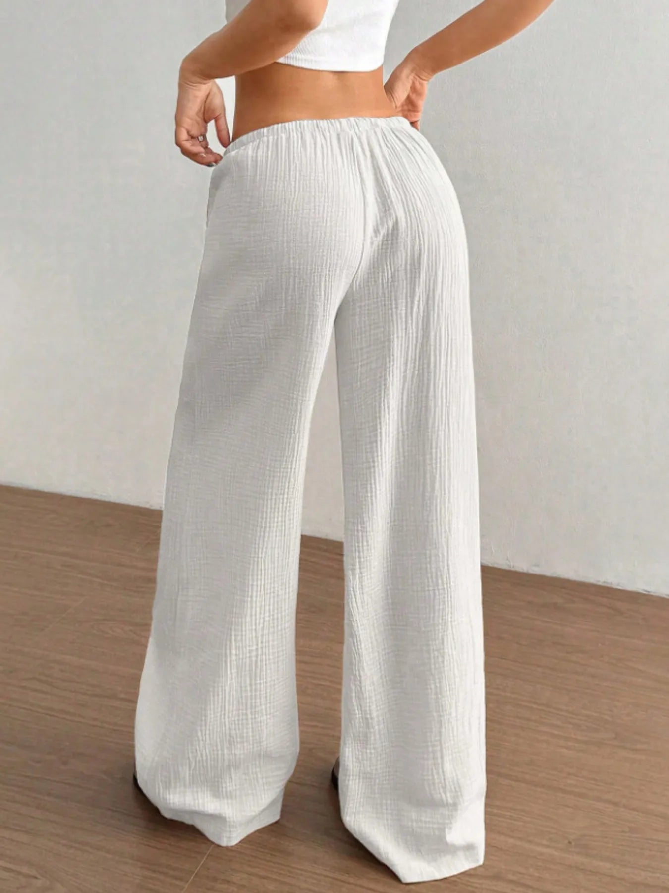 Wide Leg Drawstring Casual Pants | Trousers Wide Leg Pants Set from PHUNKYN