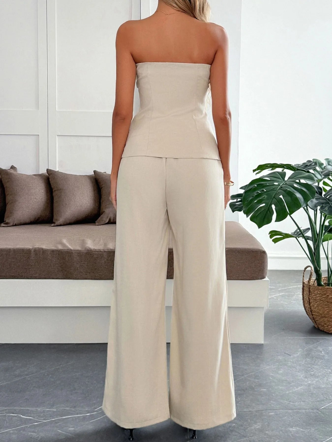Button Down Tube Top and Pants Set | Outfit Sets Top and Pants Set from PHUNKYN