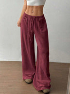 Wide Leg Drawstring Casual Pants | Trousers Wide Leg Pants Set from PHUNKYN