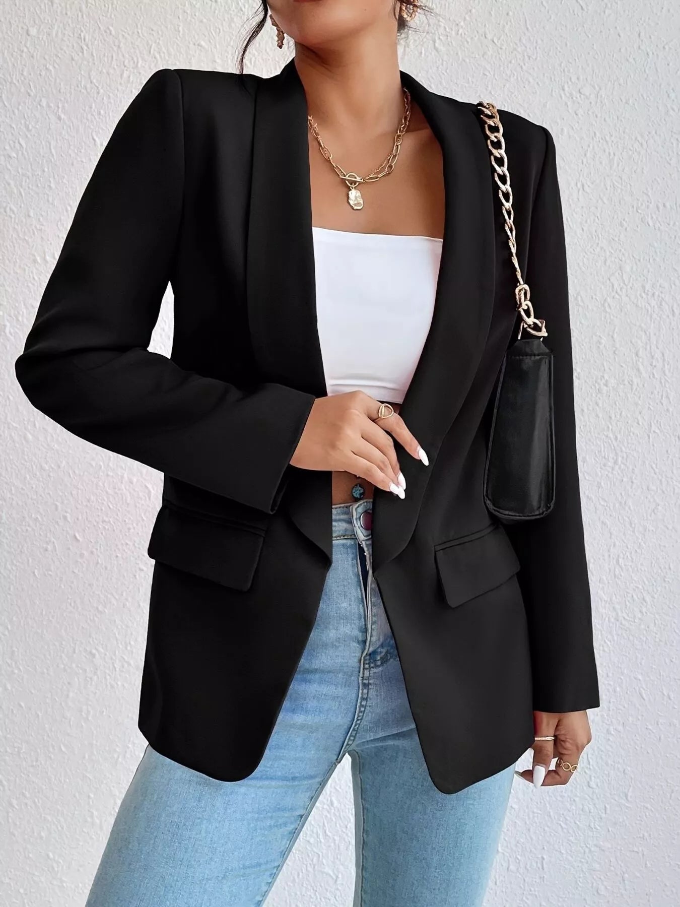 Lapel Collar Long Sleeve Blazer | Coats & Jackets Blazer from PHUNKYN
