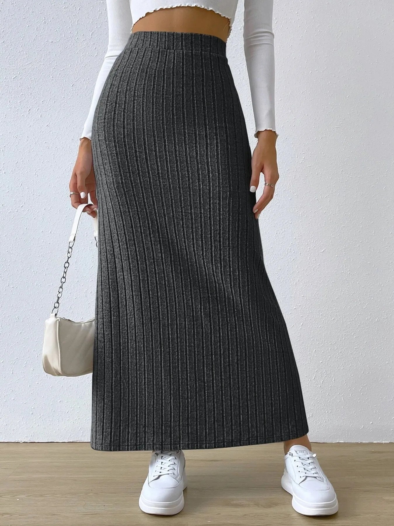 High Waist Ribbed Knit Maxi Skirt | Skirts Maxi Skirt from PHUNKYN