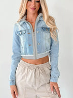 Distressed Zip Up Cropped Hooded Denim Jacket | Jacket from PHUNKYN