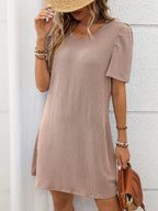 Textured Round Neck Short Sleeve Mini Dress | Dresses Mini Dress from PHUNKYN