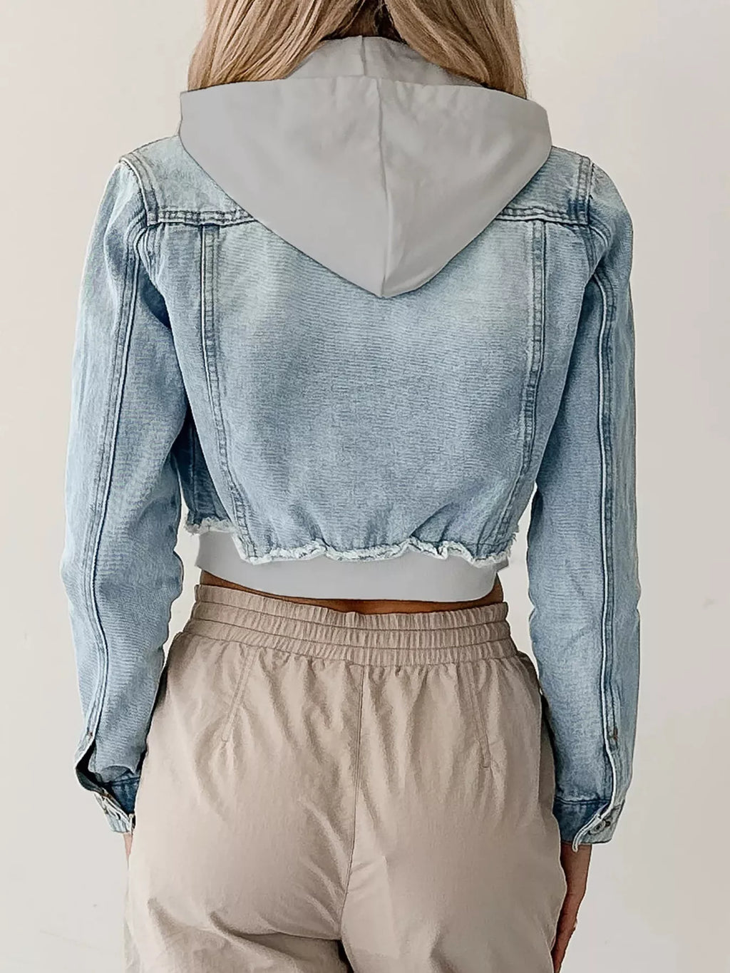 Distressed Zip Up Cropped Hooded Denim Jacket | Jacket from PHUNKYN
